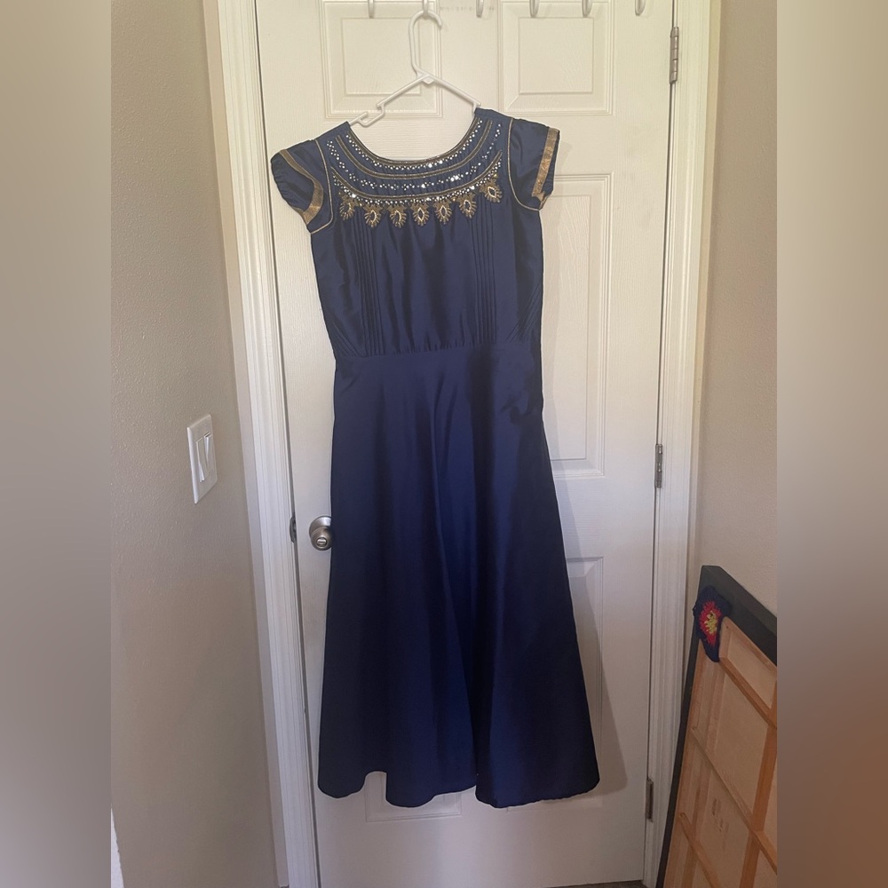 Navy Blue Embellished Evening Dress